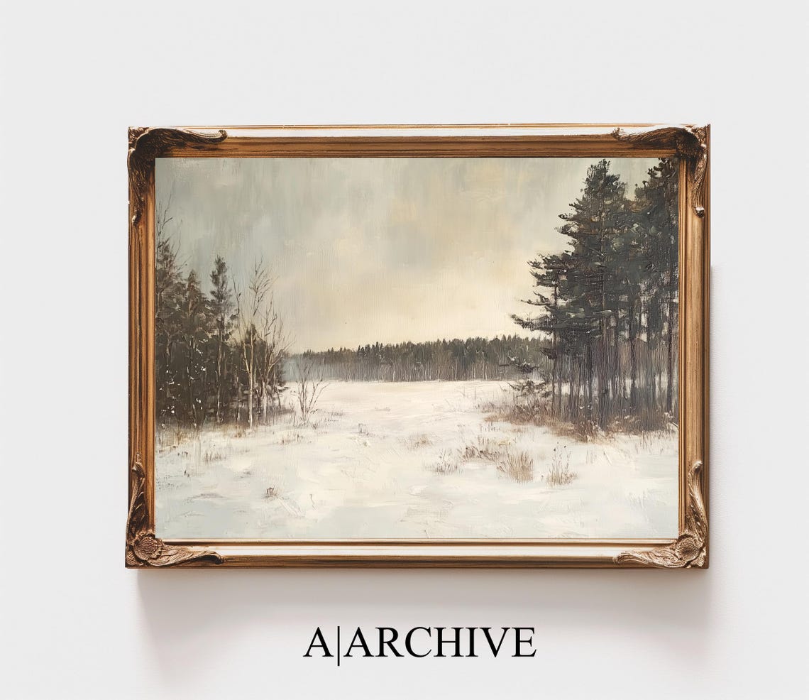 Snowy Meadow Between Pine Forests Soft Light Winter Landscape Poster