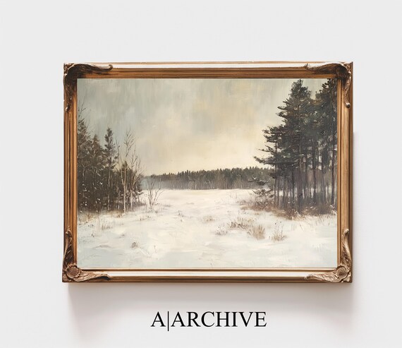 Snowy Meadow Between Pine Forests Soft Light Winter Landscape Poster