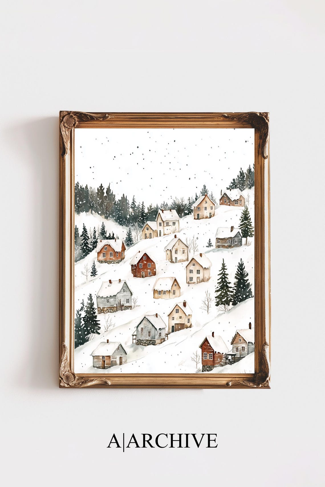 Snowy Sledding Hill Vintage Winter Countryside Fun Scene Poster