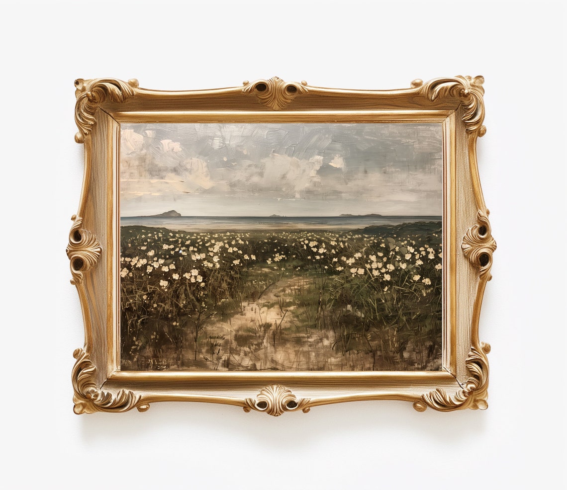 Coastal Wildflower Field White Blooms Sea Islands Summer Poster - Image 4