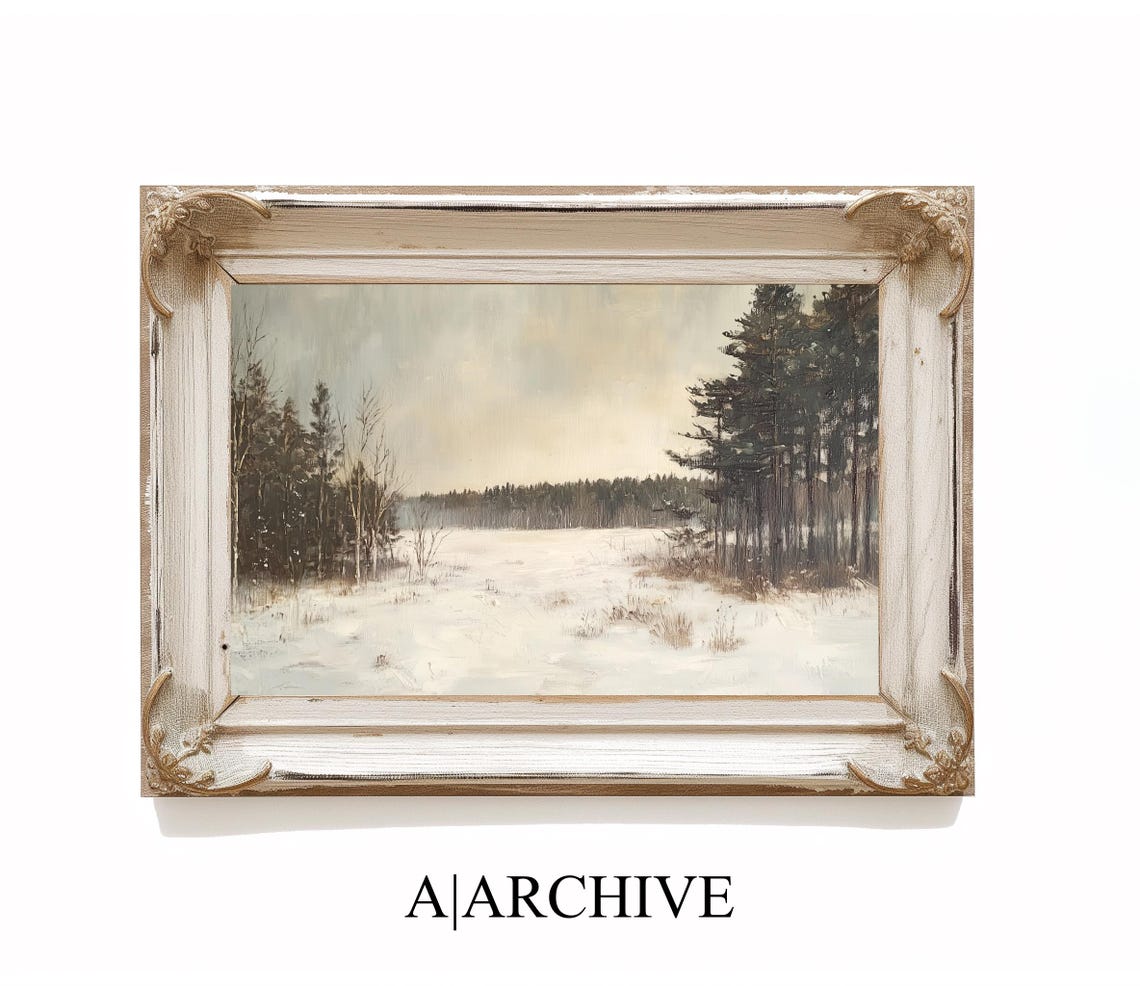 Snowy Meadow Between Pine Forests Soft Light Winter Landscape Poster - Image 3