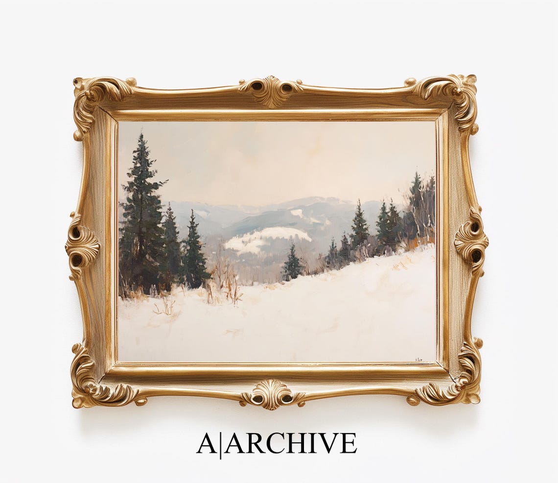 Winter Oil Painting Snowy Woods Mountain Art Winter Landscape Painting Holiday Farmhouse Home Decor Christmas - Image 3