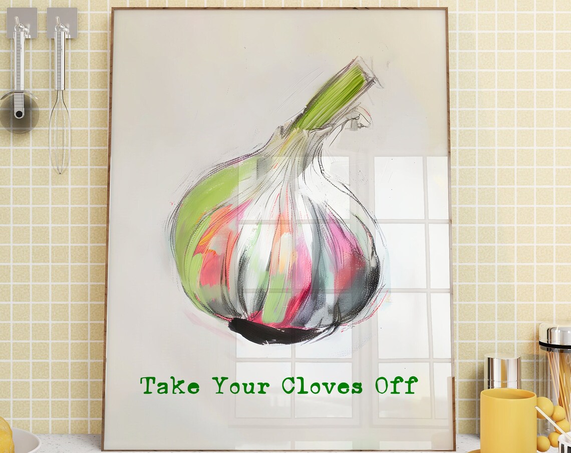 Take Your Cloves Off Funny Garlic Watercolor Kitchen Pun Poster - Image 3