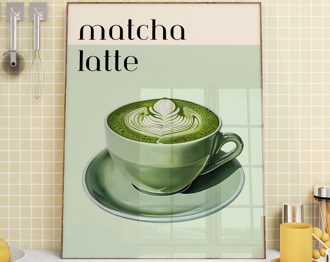Matcha Latte Print Matcha Gift Green Tea Poster Matcha Lover Kitchen Wall Art Japanese Tea Prints Herbal Tea Wall Art Matcha Latte Poster - Image 4