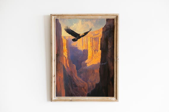 Moody Eagle Soaring Above Canyon Landscape Dramatic Rustic Wall Art Nature Decor Lodge Style 536