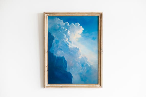 Moody Cloudscape Art Dramatic Landscape Painting Serene Wall Decor Atmospheric Tall Composition 271