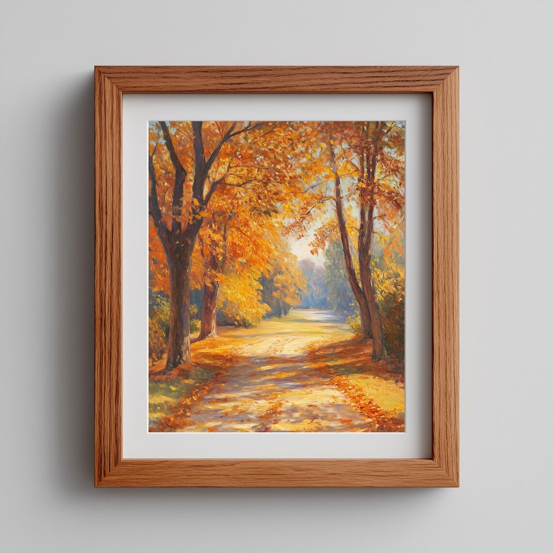 Golden Autumn Country Road Painting Chestnut Trees Warm Fall Art Poster