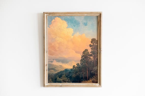 Rustic Sunrise In Pine Valley Dramatic Cloudscape Moody Dawn Landscape Art Vintage Scenic Wall Decor 946