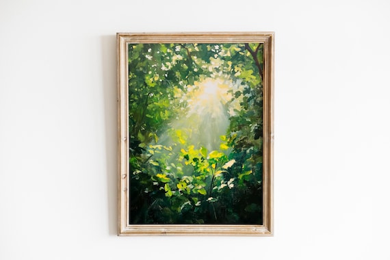 Sunbeams Through Lush Green Jungle Canopy Tropical Forest Print