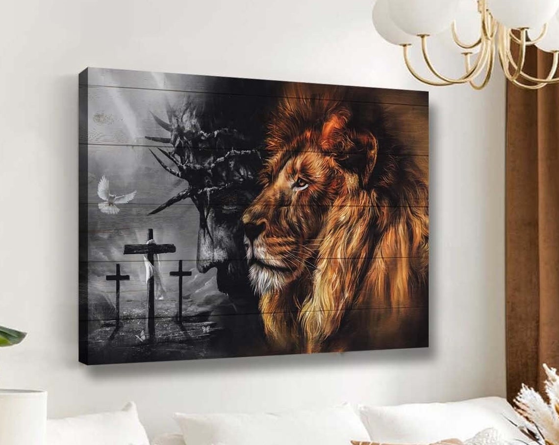 Lion Of Judah Jesus Crown Of Thorns Three Crosses Faith Poster - Image 3