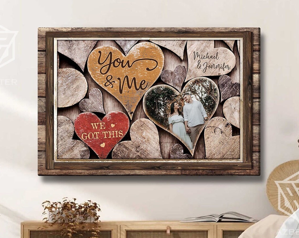 Personalized You And Me We Got This Rustic Wooden Hearts Couple Poster
