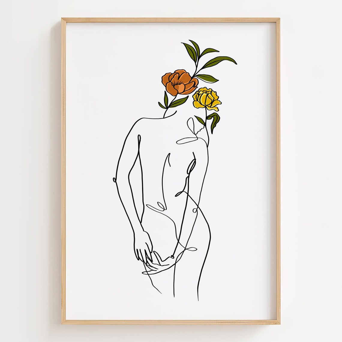 Woman Back Line Art Print, Floral Body Illustration
