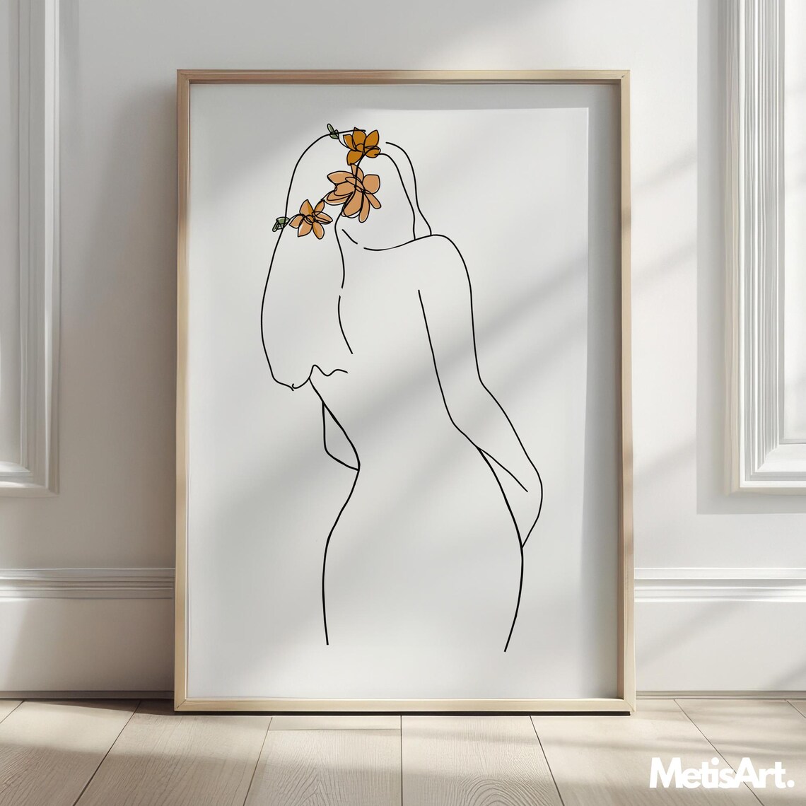 Body Positive Female Silhouette Flower Crown Line Art Wall Poster