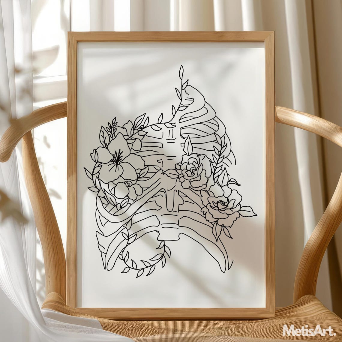 Floral Rib Cage Anatomy Print Thorax Skeleton Art