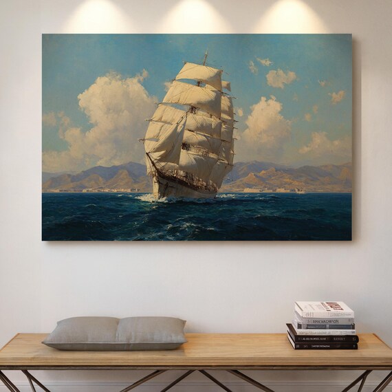 Tall Ship Sailing White Sails Open Ocean Maritime Seascape Poster