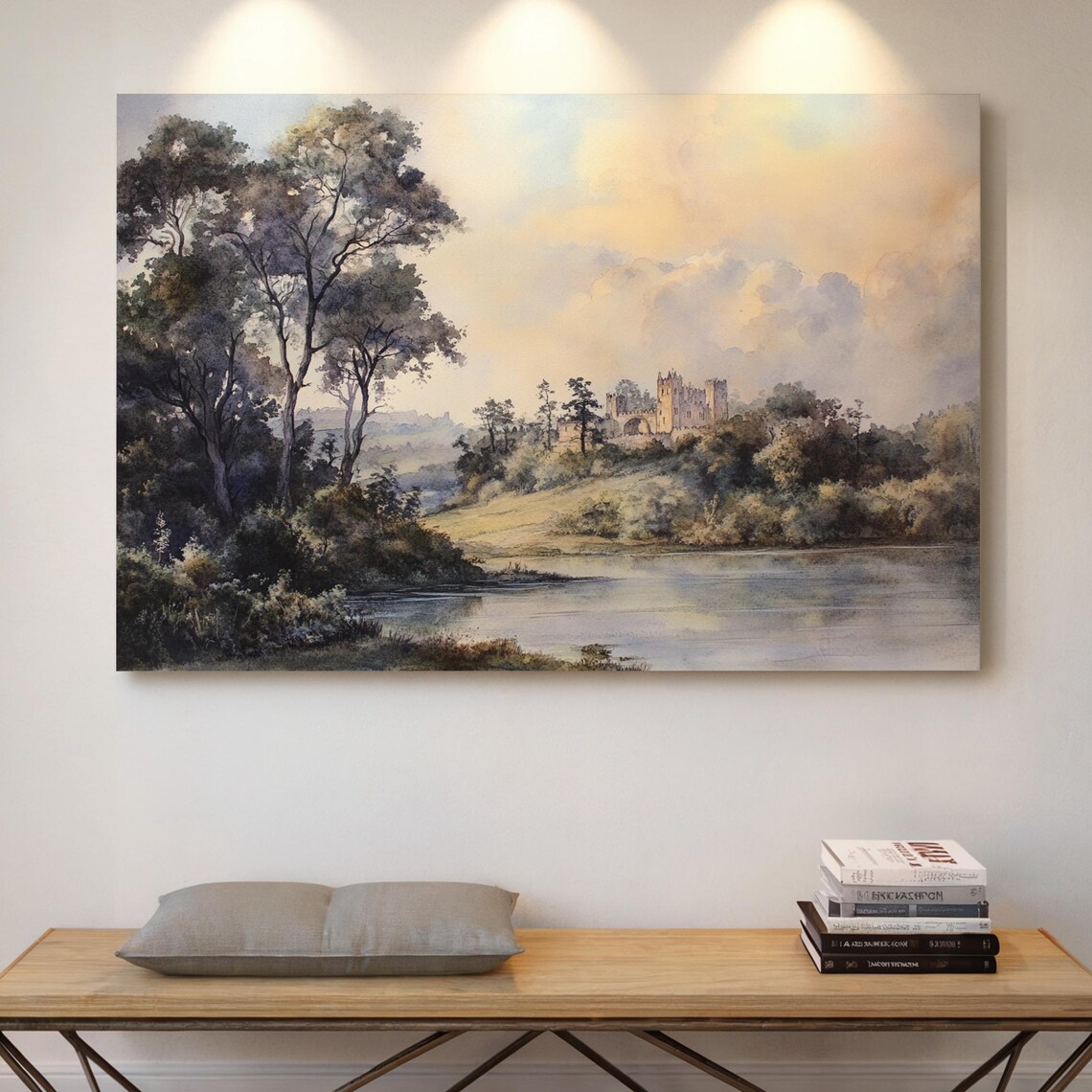 A Medieval Castle In A Misty Countryside Watercolor Art Poster