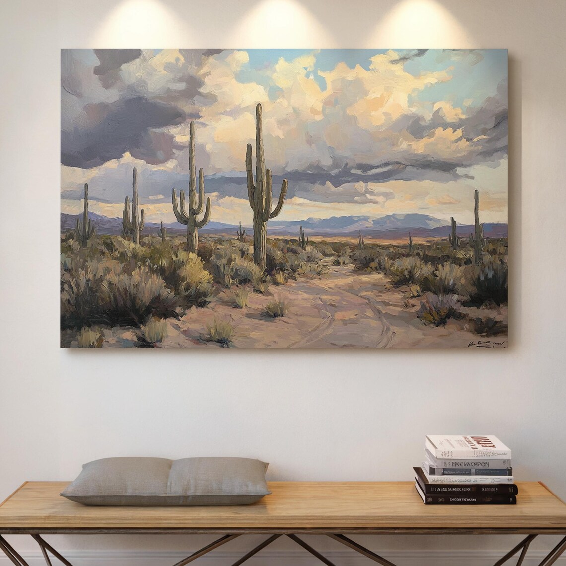 Southwest Desert With Saguaro Cactus Dramatic Sky Landscape Poster