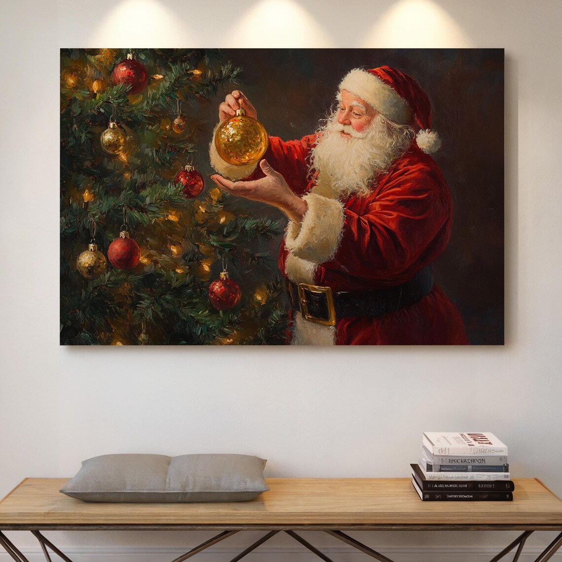 Santa Claus With Christmas Ornament, Vintage Santa Painting