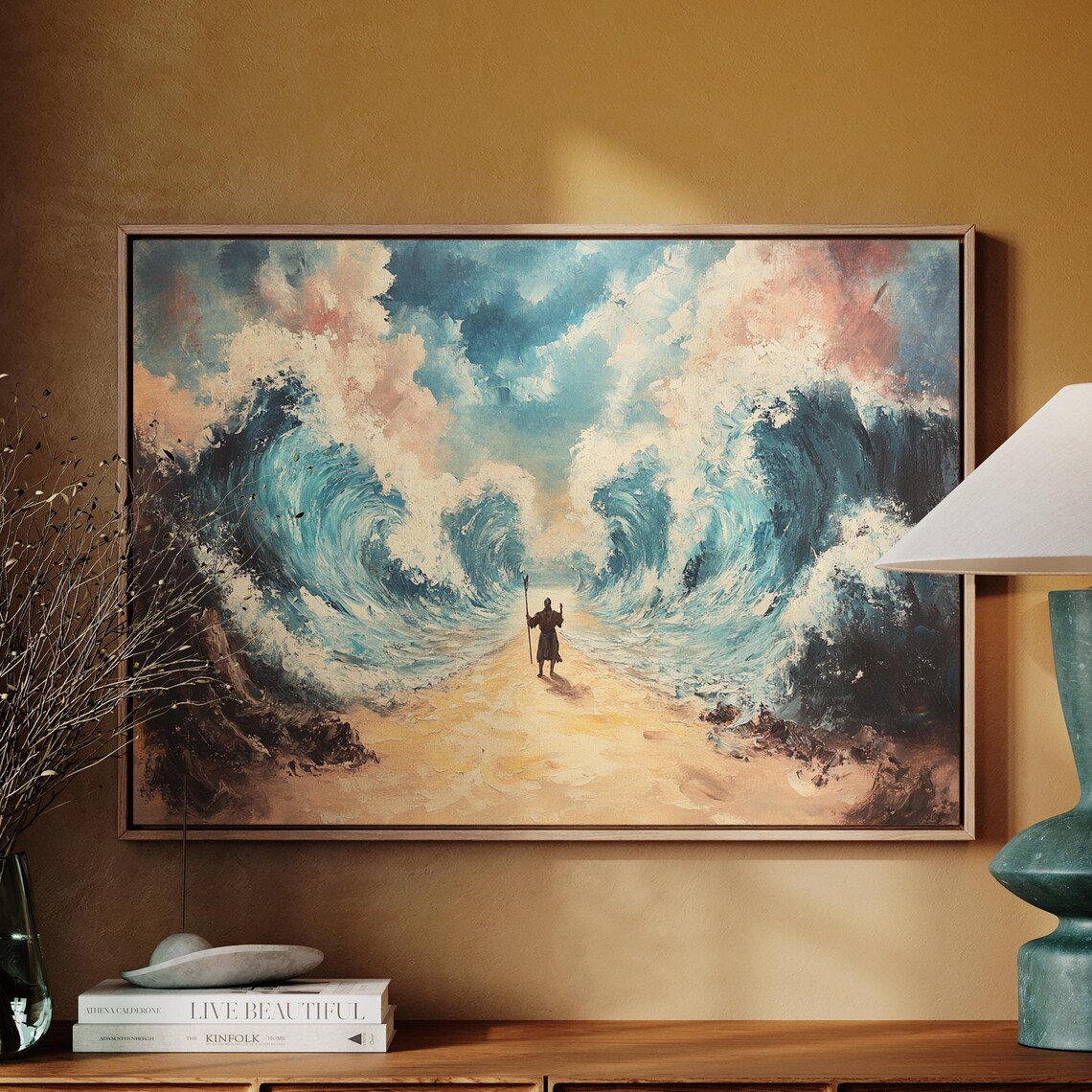 Moses Holding His Staff as the Red Sea Parts Into Waves Poster