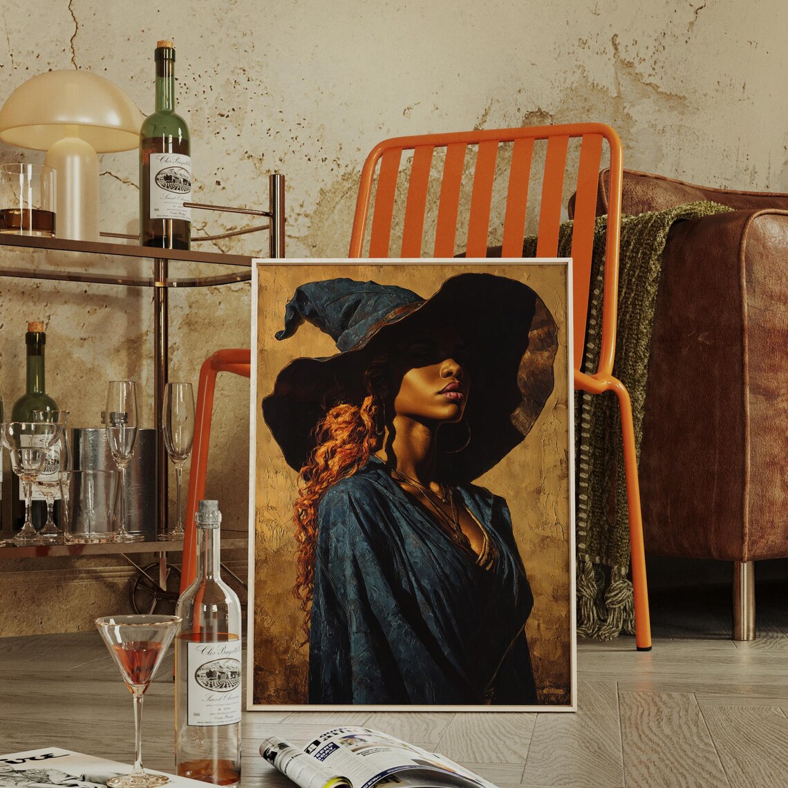 Mysterious Witch In Shadowed Wide Brim Hat Oil Painting Poster