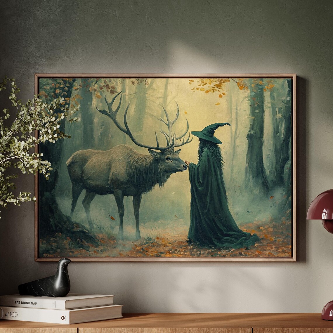 Witch Stag Misty Forest Magic Woodland Mystical Fantasy Art Poster