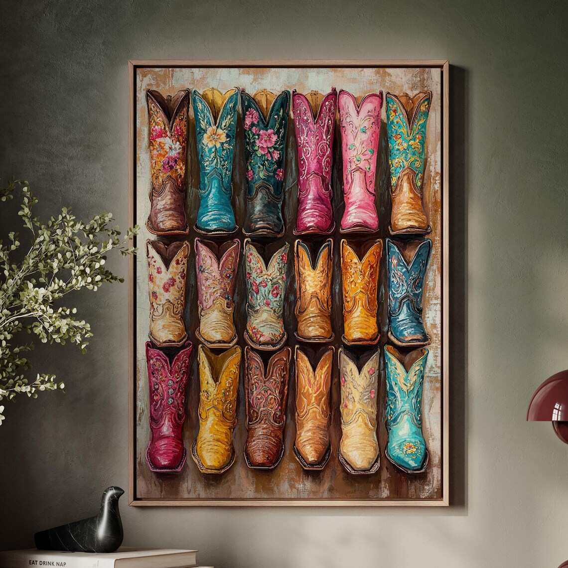 Vintage Cowboy Boots, Rustic Western Art Print