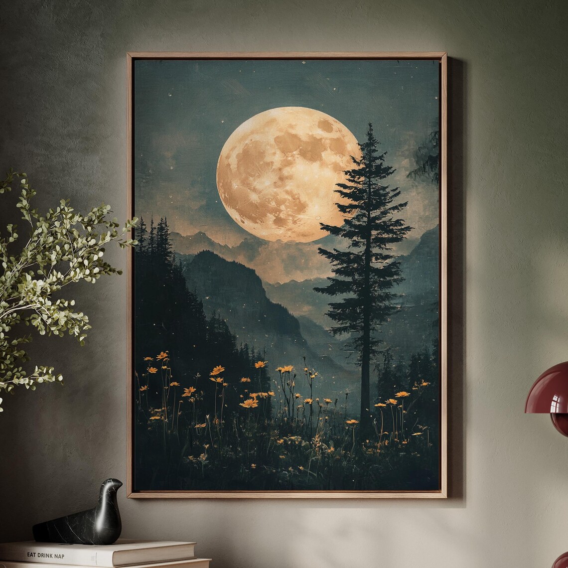 Moonlit Forest Art Print, Rustic Nature Scene