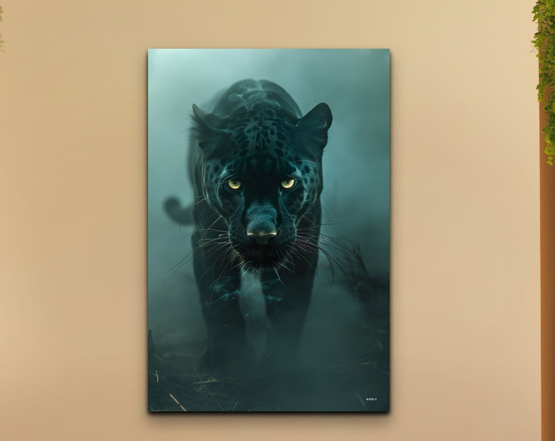 Black Panther Emerging from Mist with Piercing Intense Eyes Wall Art