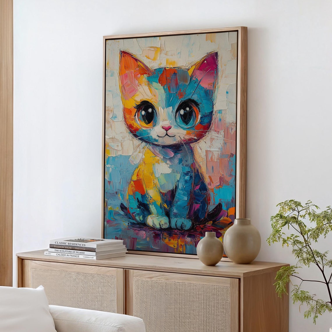 Colorful Abstract Kitten with Big Eyes Pop Art Cat Portrait Poster
