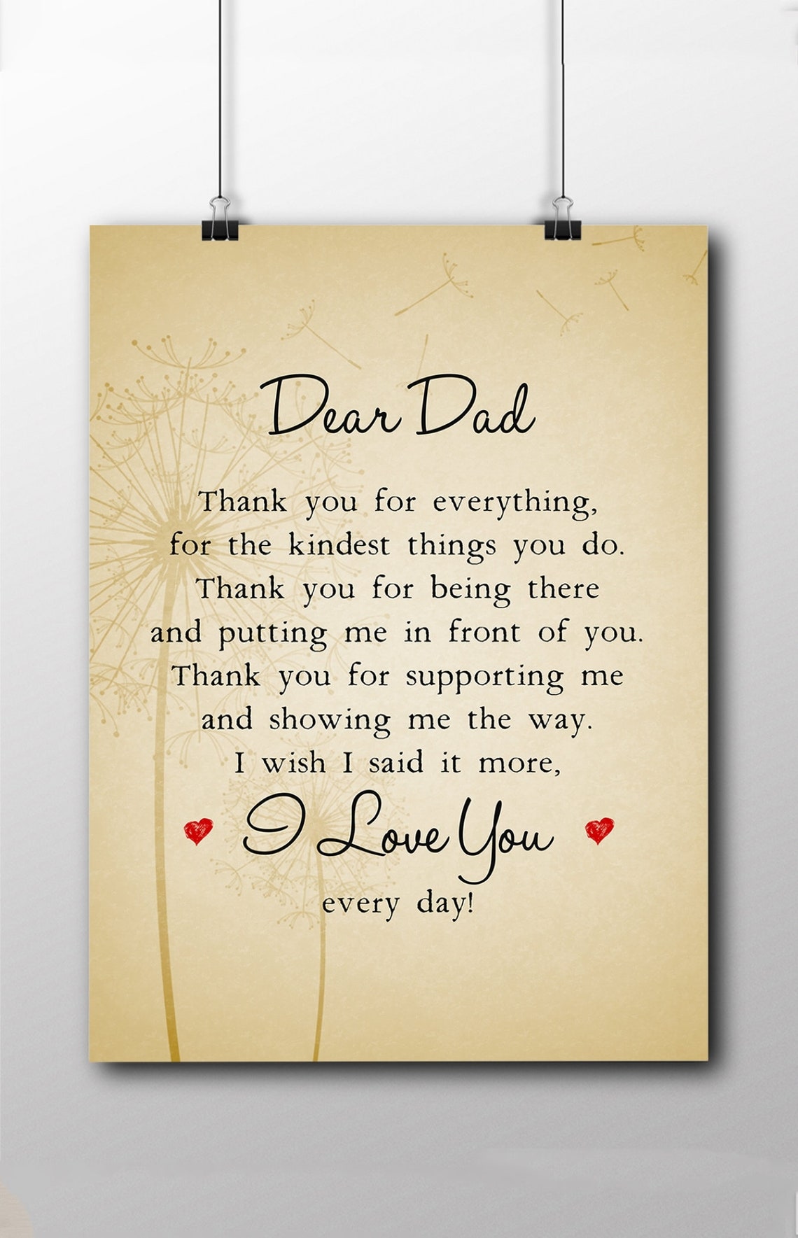 Dear Dad Thank You Poem Letter I Love You Every Day Typography Print - Image 2