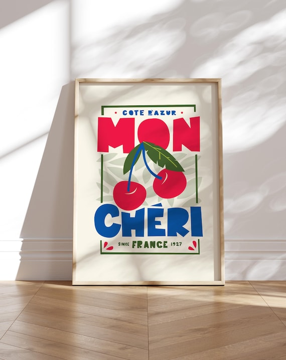 Mon Chri Cherry Poster, Retro French Kitchen Art