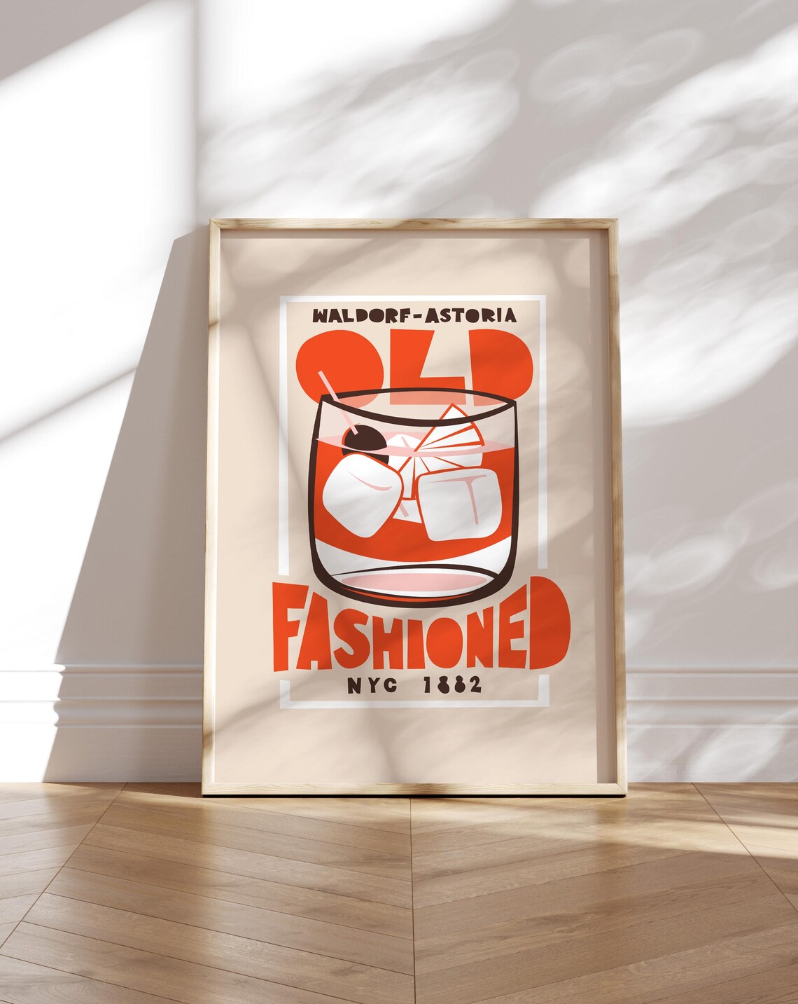 Old Fashioned Cocktail Bar Art Poster Waldorf Astoria NYC Whiskey Decor