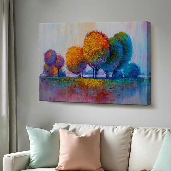 Colorful Trees Oil Painting Style Decorative Wall Art Abstract Print Framed Wall Art Large Wall Art