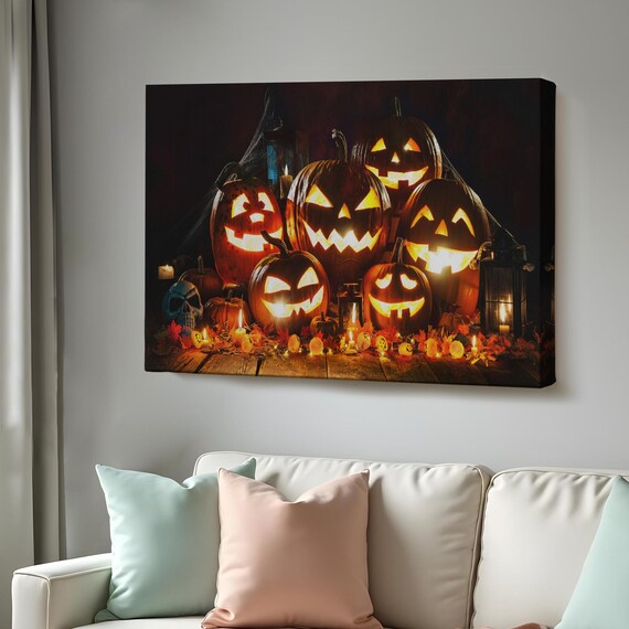 Halloween Glowing Jack O Lantern Pumpkins Autumn Night Wall Art Poster