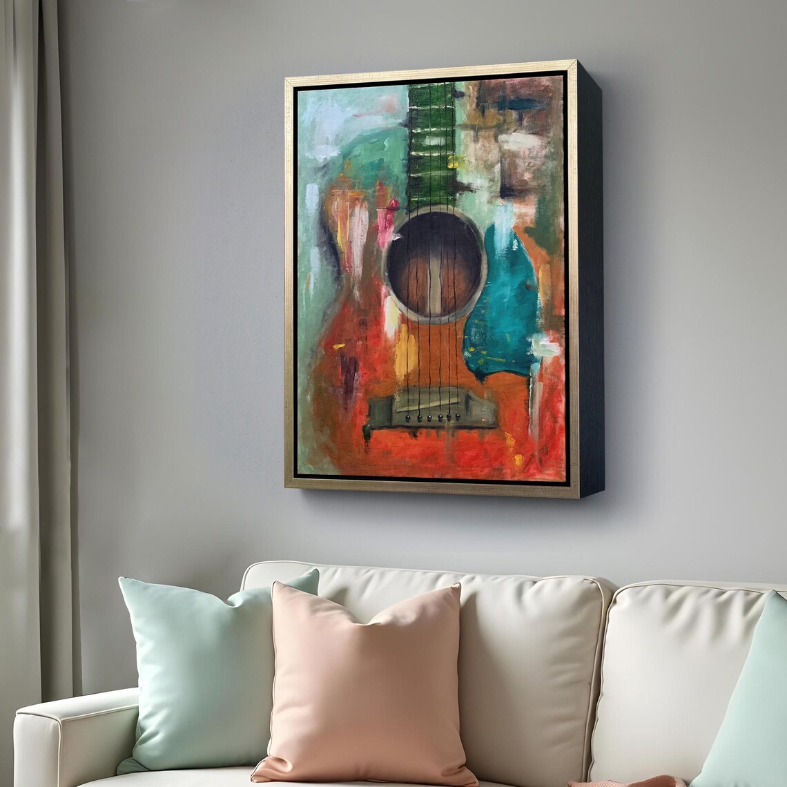 Abstract Acoustic Guitar Oil Painting Style Colorful Decorative Wall Art Poster - Image 4