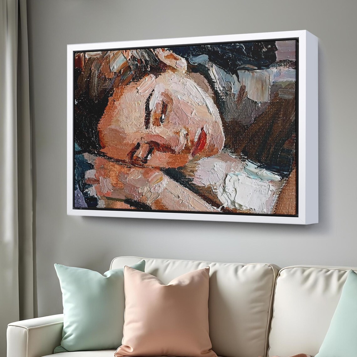 Sleeping Woman Impasto Oil Portrait Dreamy Textured Art Painting Wall Poster - Image 3