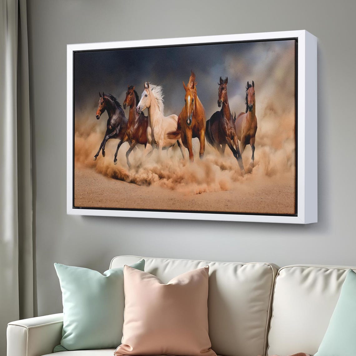 Six Horses Galloping Through Dust Cloud Wild Herd Equine Photo Poster - Image 3