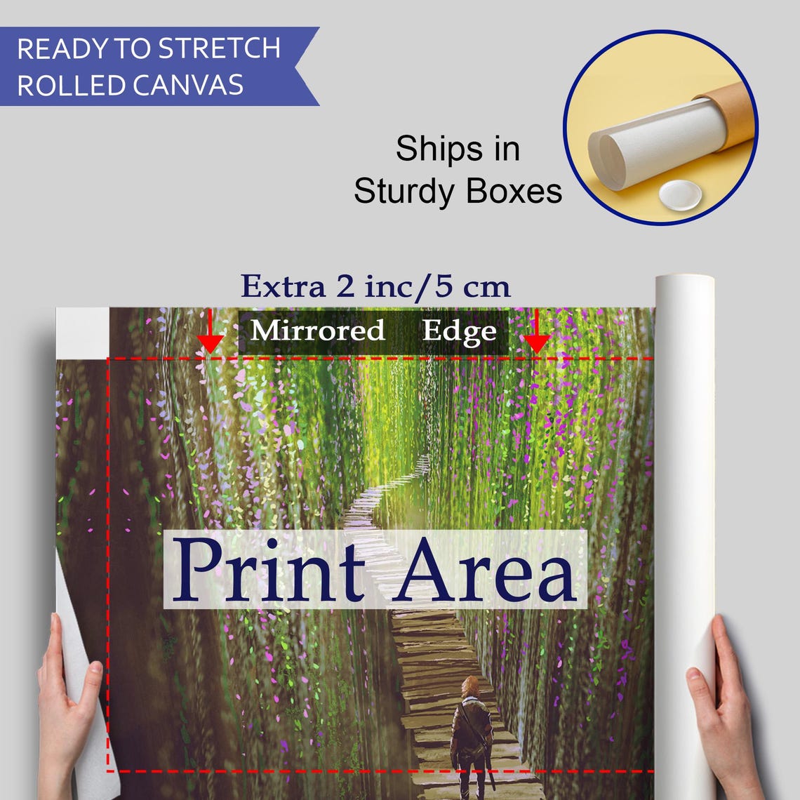 Warrior Walking Green Ivy Gorge Wooden Path Fantasy Art Poster - Image 4