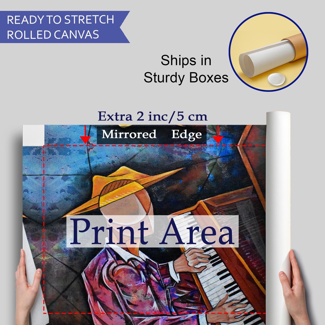 Abstract Jazz Pianist in Wide Brim Hat Playing Piano Colorful Art Poster - Image 4