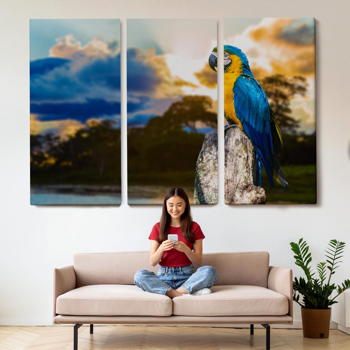 Blue And Yellow Macaw Parrot Perched At Sunset Tropical Photo Poster - Image 2