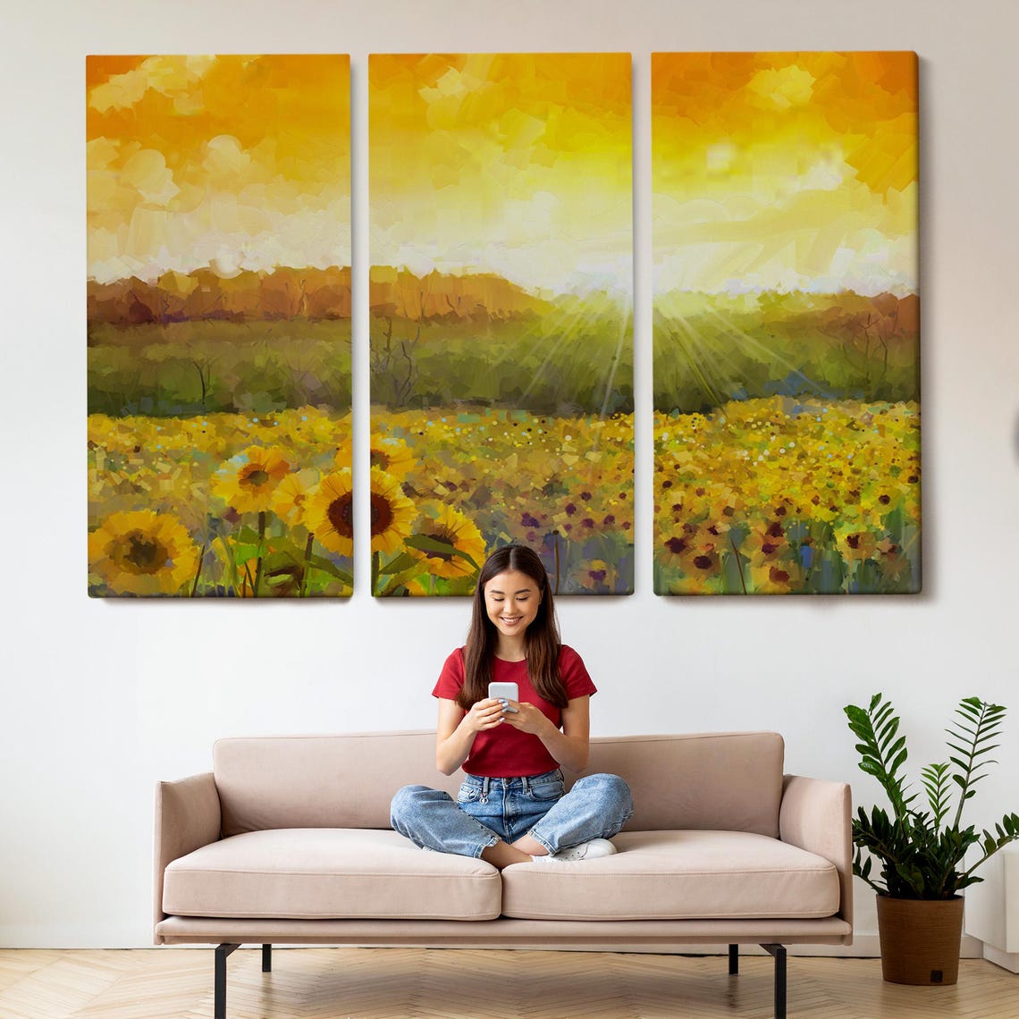 Sunflower Field Golden Sunset Sky Blooming Meadow Flower Poster - Image 2