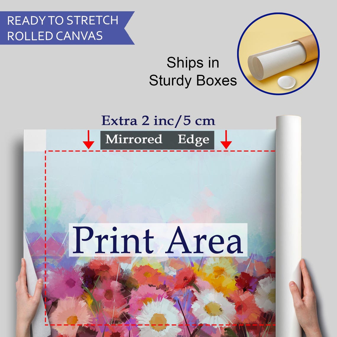 Colorful Daisy Field White Pink Blooms Pastel Sky Floral Art Poster - Image 4