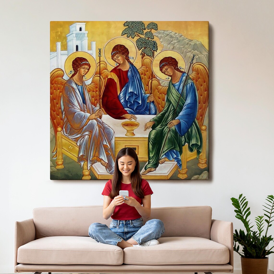 Andrei Rublev Holy Trinity Icon Three Angels Classic Orthodox Religious Art Poster - Image 3