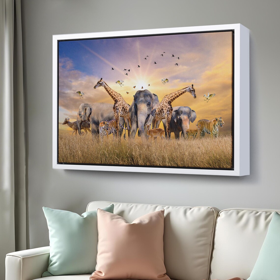 African Savanna Elephants Giraffes Tigers Sunset Wildlife Poster - Image 3