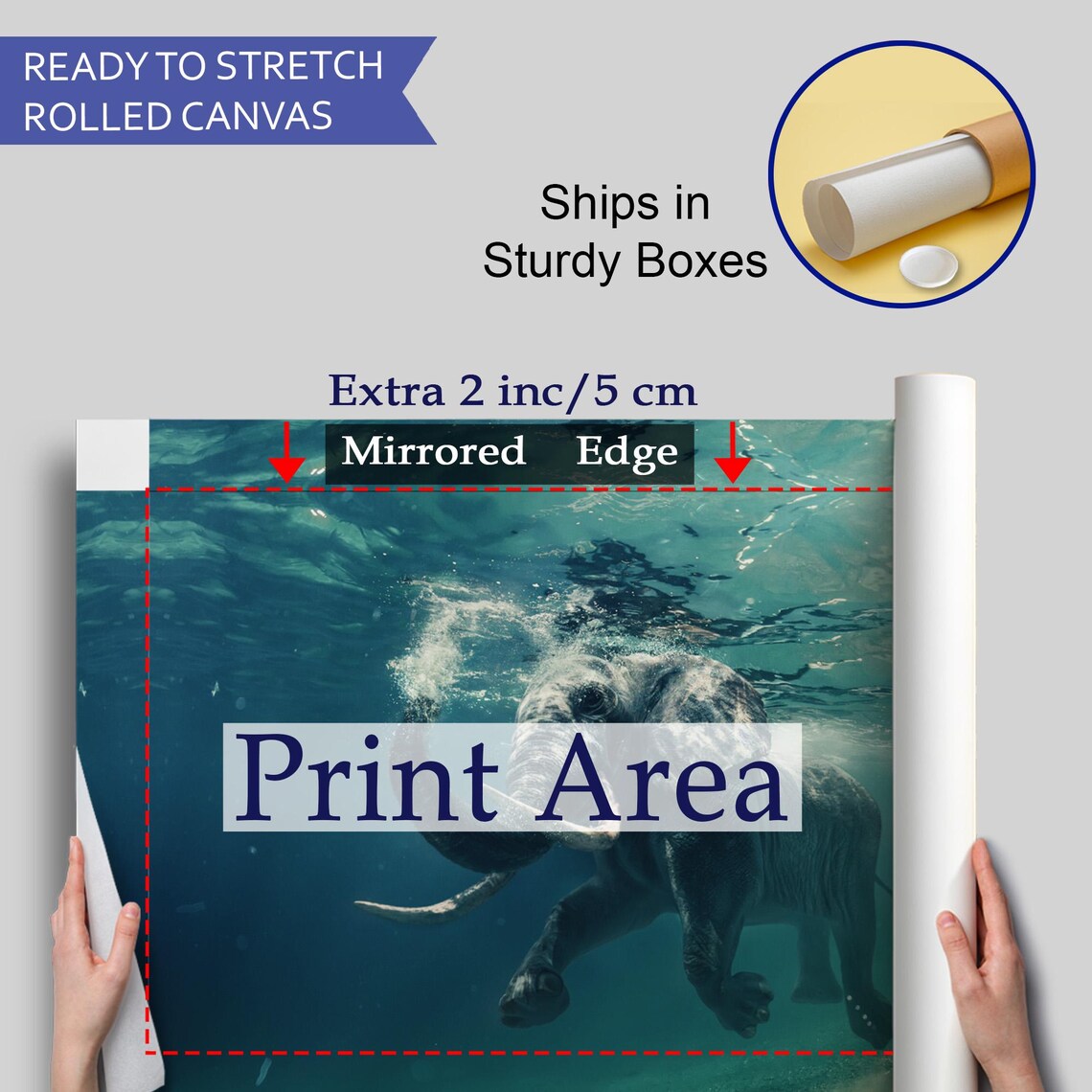 Elephant Swimming Underwater Surreal Blue Ocean Wildlife Art Poster - Image 4