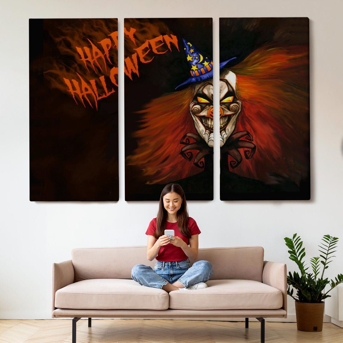 Scary Clown Happy Halloween Dark Wizard Hat Spooky Art Poster - Image 2