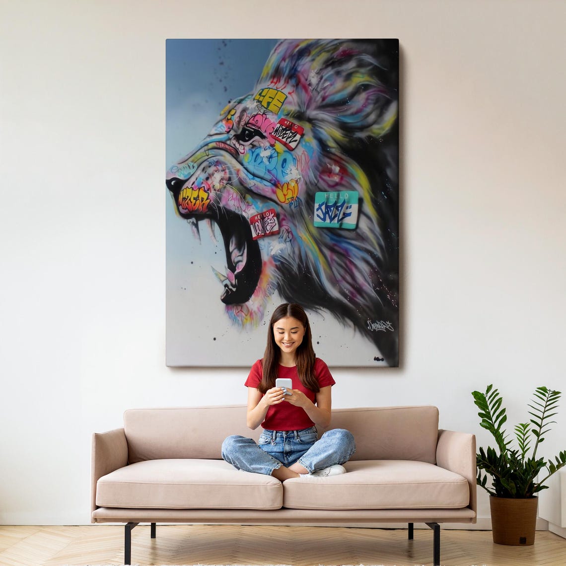 Colorful Roaring Lion Print Pop Art Street Art Street Print Street Wall Art Housewarming Gifts Large Wall Art - Image 3