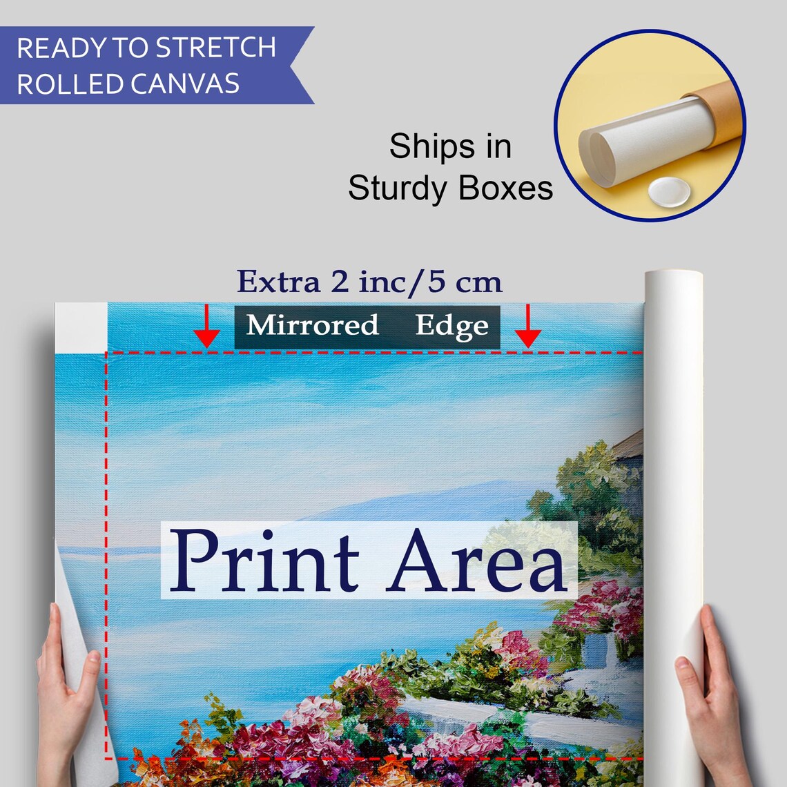 Seaside Villa Vibrant Flower Garden Blue Ocean Coastal Painting Poster - Image 4