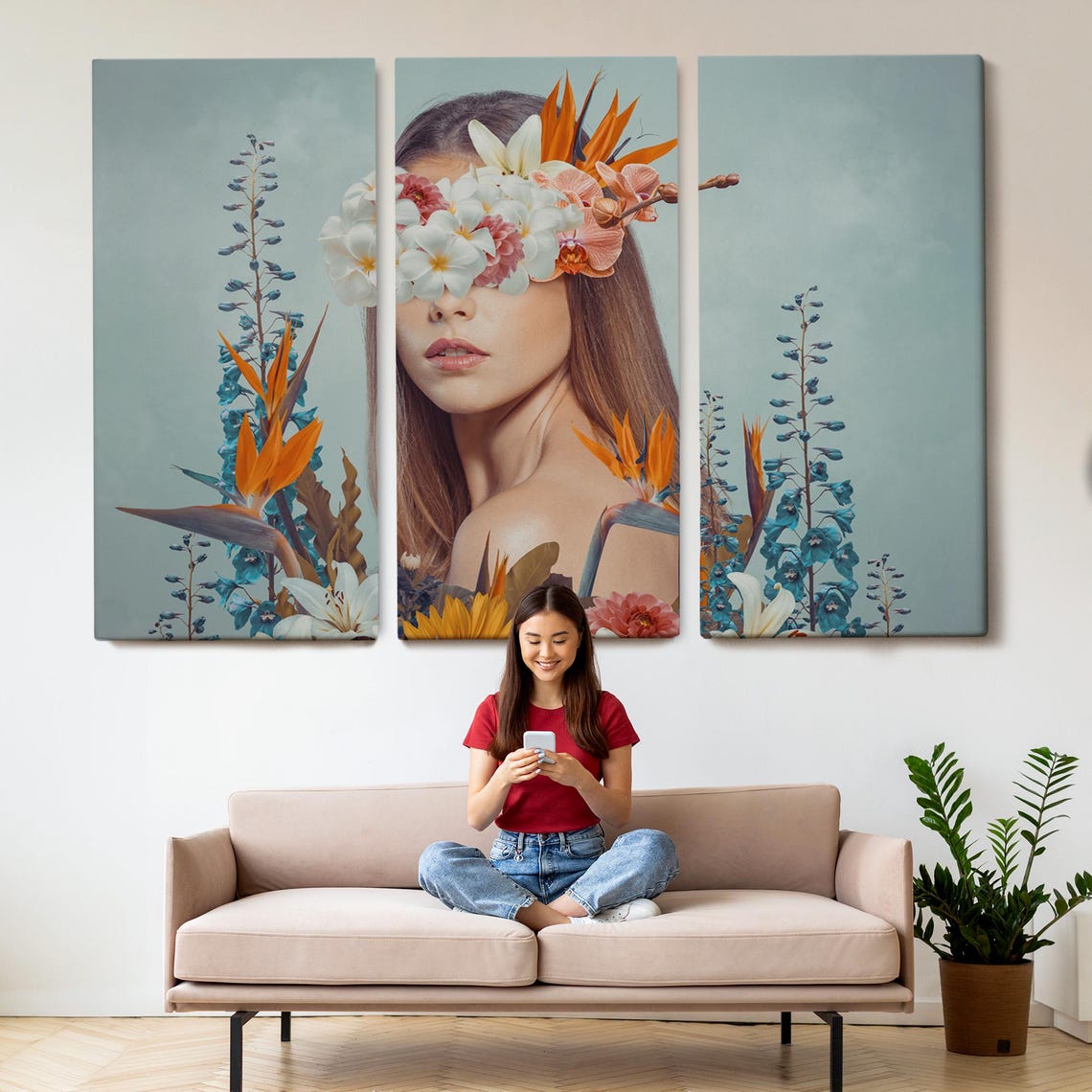 Surreal Floral Blindfold Woman Portrait Botanical Art Poster - Image 2