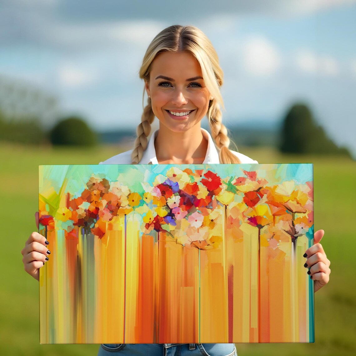 Abstract Orange Blossom Tall Stems Sunny Modern Floral Art Poster - Image 5